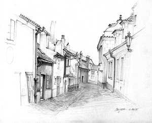 Bleistiftzeichnung des Prager Goldg�sschens