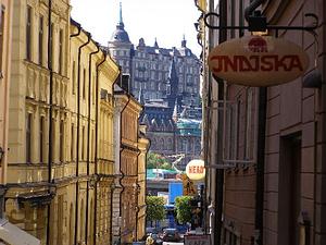 Altstadt Gamla Stan Stockholms mit Blick aufs Schloss